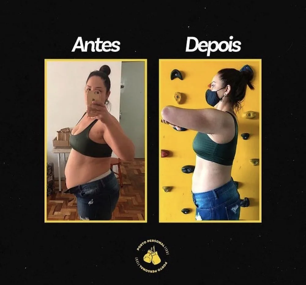 Antes e depois de aluna da Porto Personal Fight