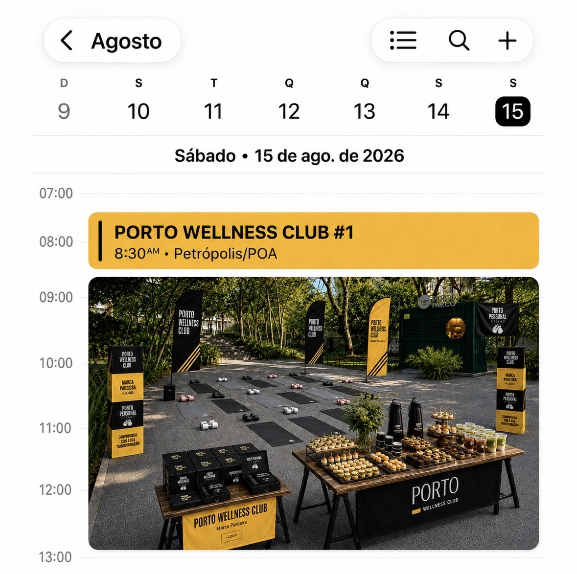 Agenda do Porto Wellness Club número 1 no dia 15 de agosto de 2026