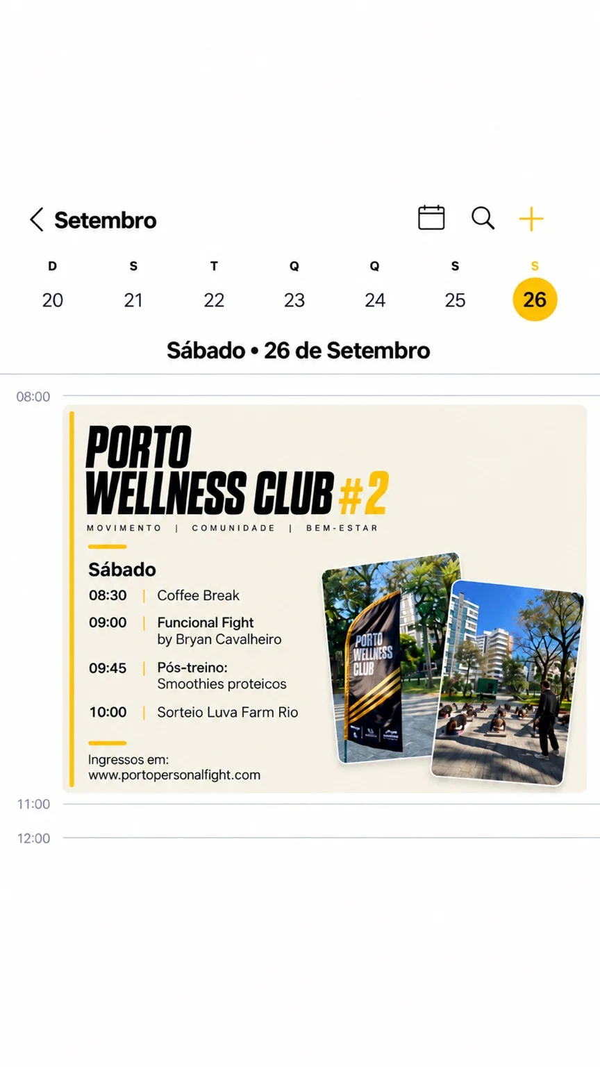 Agenda do Porto Wellness Club #2 no sábado 26 de setembro