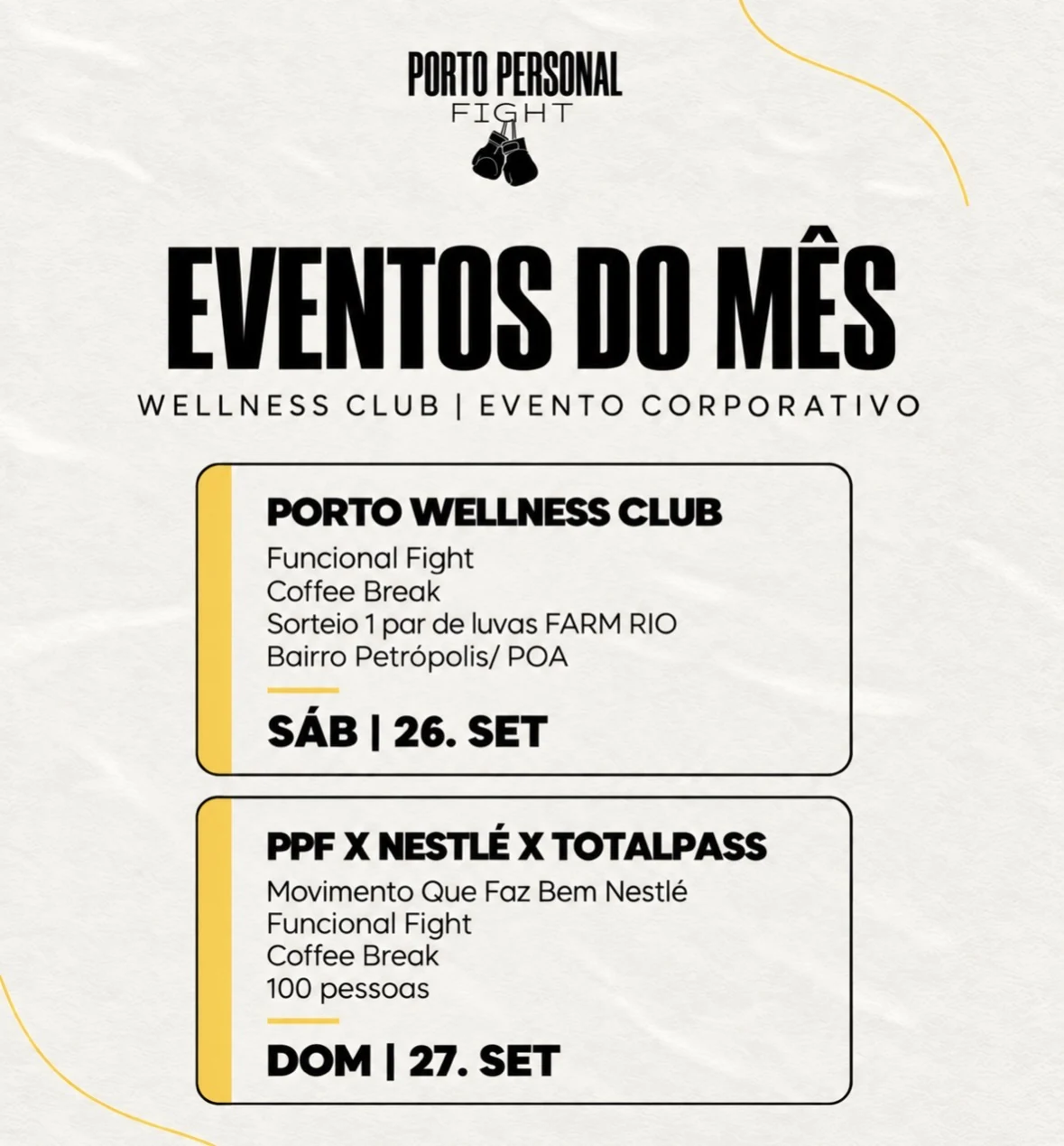 Agenda Porto Personal Fight com wellness em Petrópolis e evento corporativo em Porto Alegre